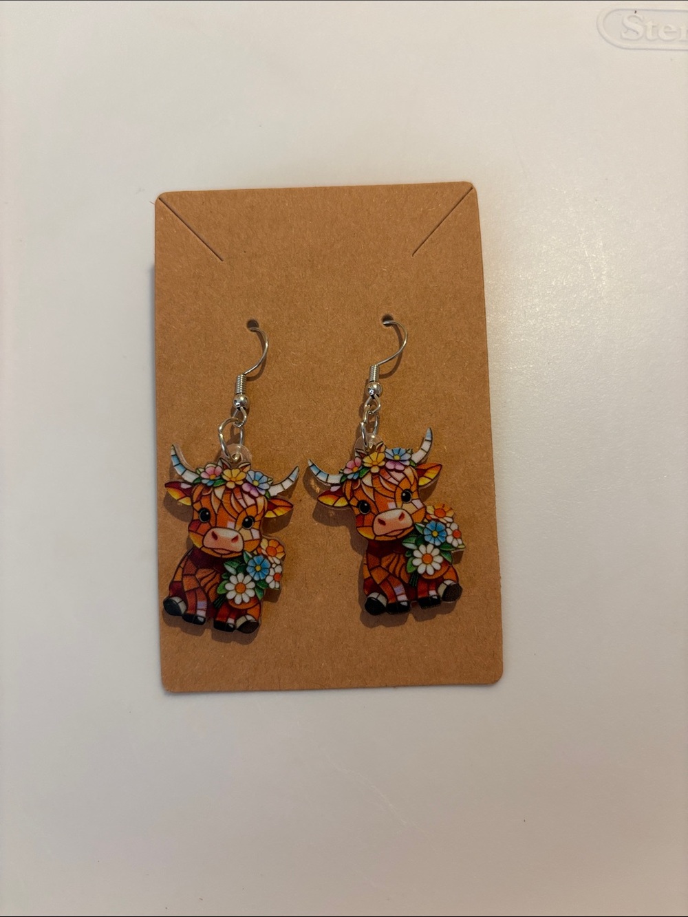 Fashion Nova Orange Multi Floral Cow Dangle Earrings - Picture 3 of 4